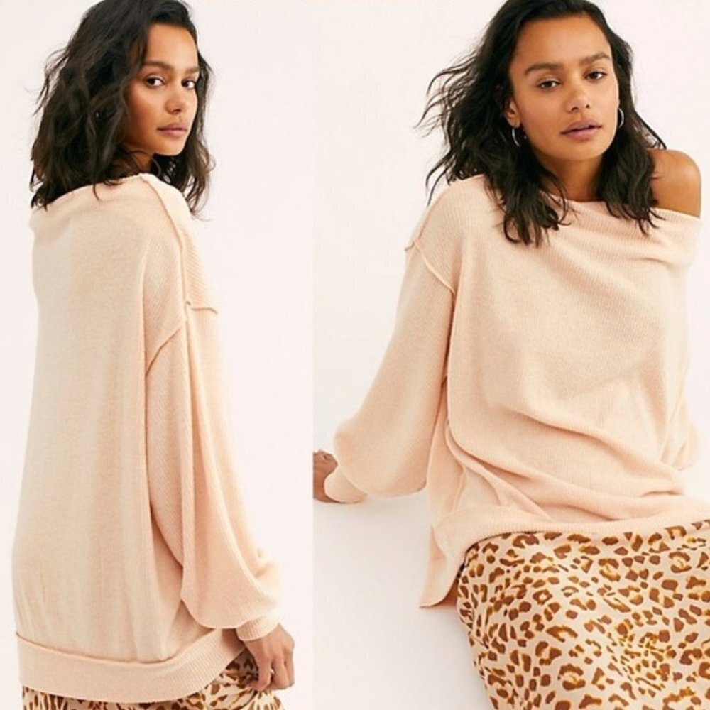 FREE PEOPLE Main Squeeze Brushed Hacci Top Soft Ribbed Knit Nectar Peach NWT S
